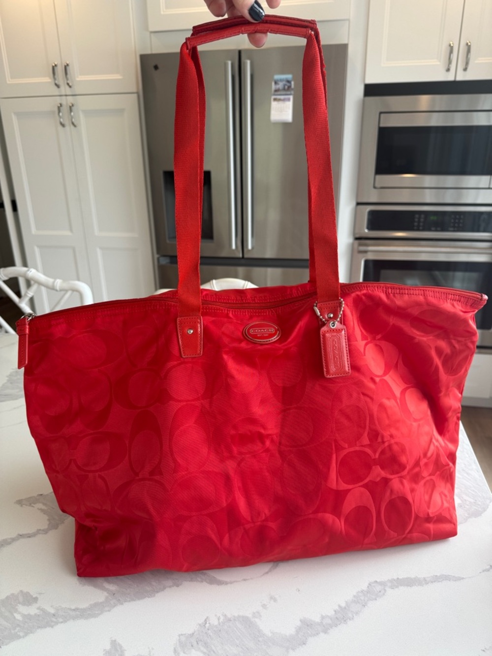 COACH Packable Weekender Tote red/orange overnight 77321 Signature Nylon C bag - Picture 11 of 11